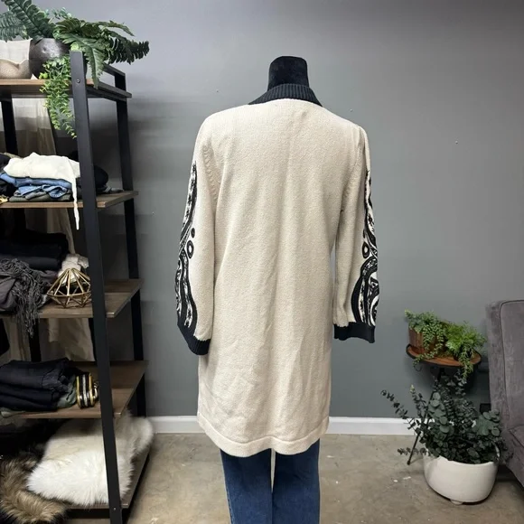 Bob Mackie Wearable Art zip up sweater paisley womens small black lt taupe - Picture 4 of 9